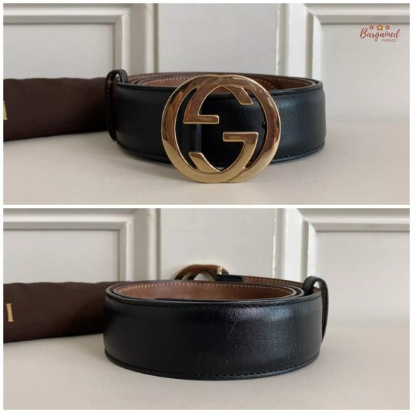 Authentic Gucci Pink Calfskin Leather Gold Interlocking G Buckle Belt 80/32 - Picture 3 of 12